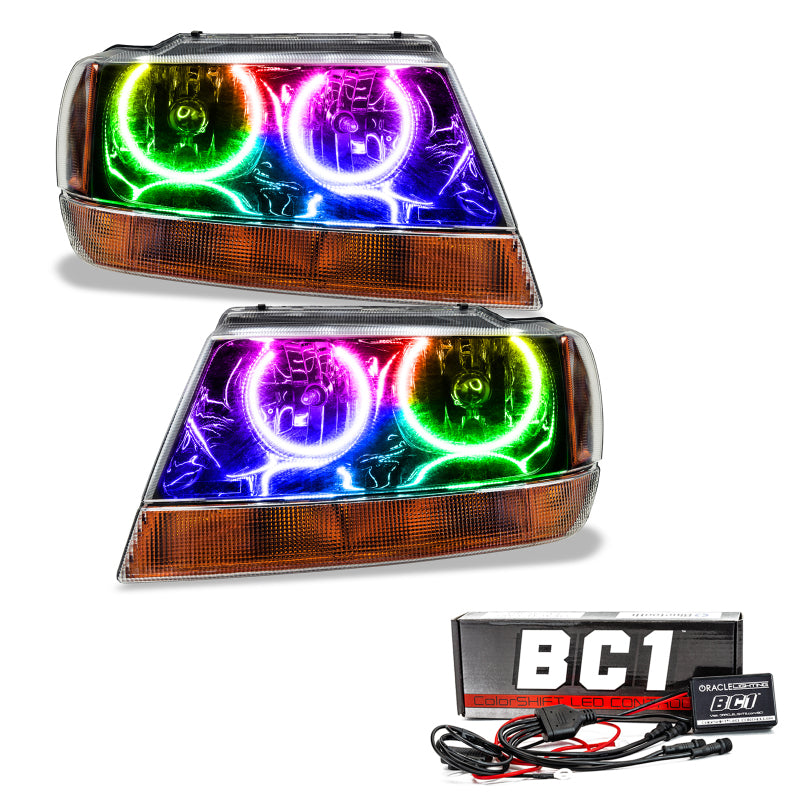 ORACLE Lighting Headlights Oracle 99-04 Jeep Grand Cherokee SMD HL - Black - ColorSHIFT w/ BC1 Controller