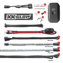 Load image into Gallery viewer, XKGLOW Light Accessories and Wiring XK Glow Flex Strip Million Color XKCHROME Smartphone App Undercar Kit 8x24In Slim Tube + 6x10In