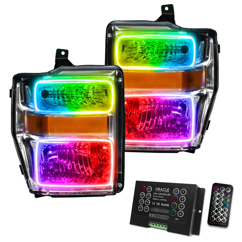 ORACLE Lighting Headlights Oracle 08-10 Ford F250 Pre-Assembled Halo Headlights - Chrome Housing - w/ 2.0 Cntrl SEE WARRANTY