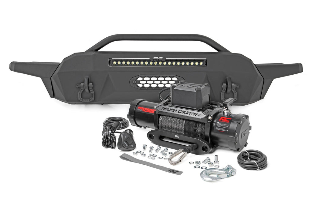 Rough Country Front Bumpers Front Bumper High Clearance Hybrid with 12000 Lb Pro Series Winch Synthetic Rope and 20 LED Light Bar 16-22 Toyota Tacoma Rough Country - 10723
