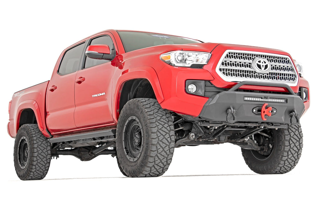 Rough Country Front Bumpers Front Bumper Hybrid with 12000-Lb Pro Series Winch Black Series with White DRL LED Light Bar 16-22 Toyota Tacoma 4WD Rough Country - 10727