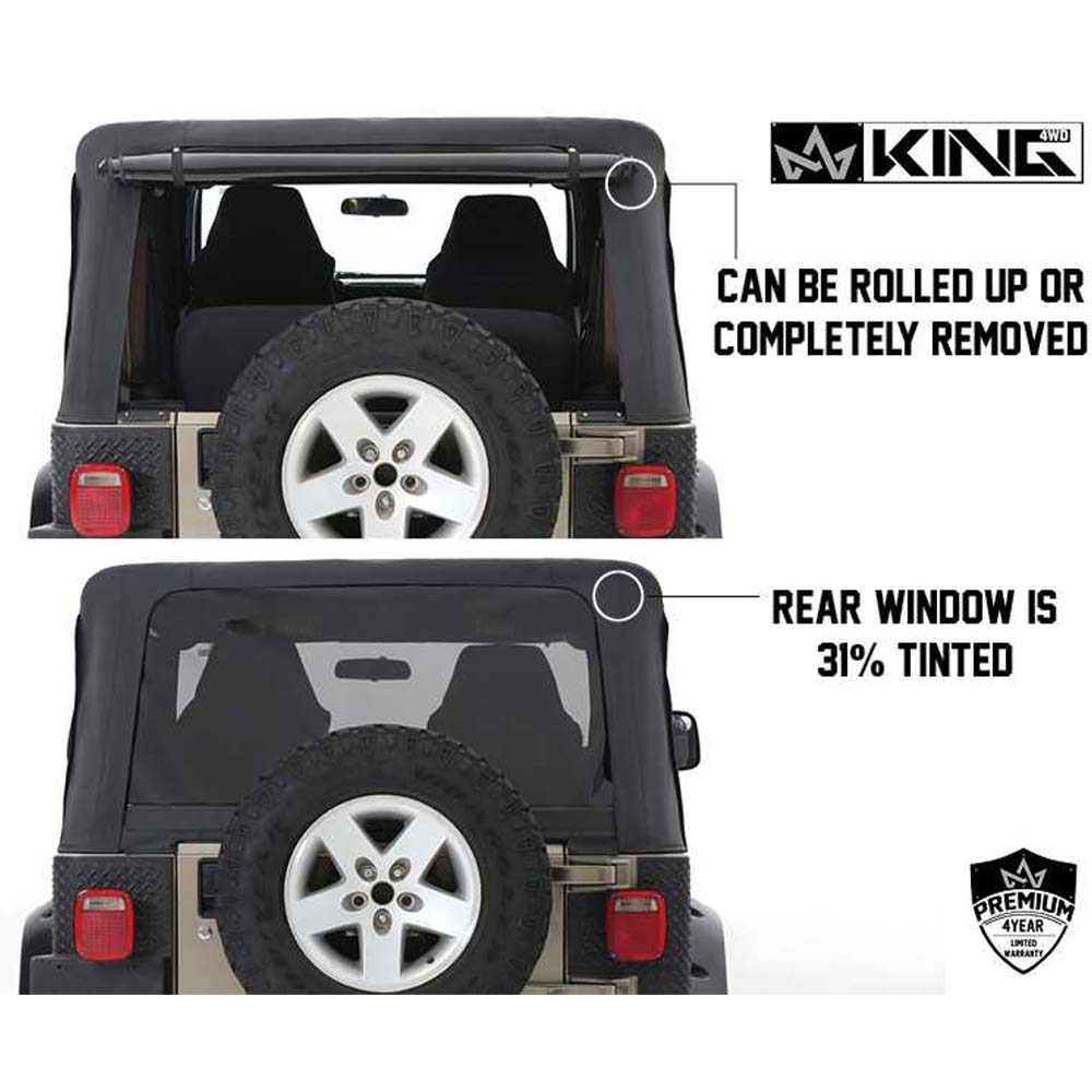Jeep TJ Replacement Soft Top With Tinted Windows No Doors For 97-06 Wrangler TJ Black Diamond King 4WD