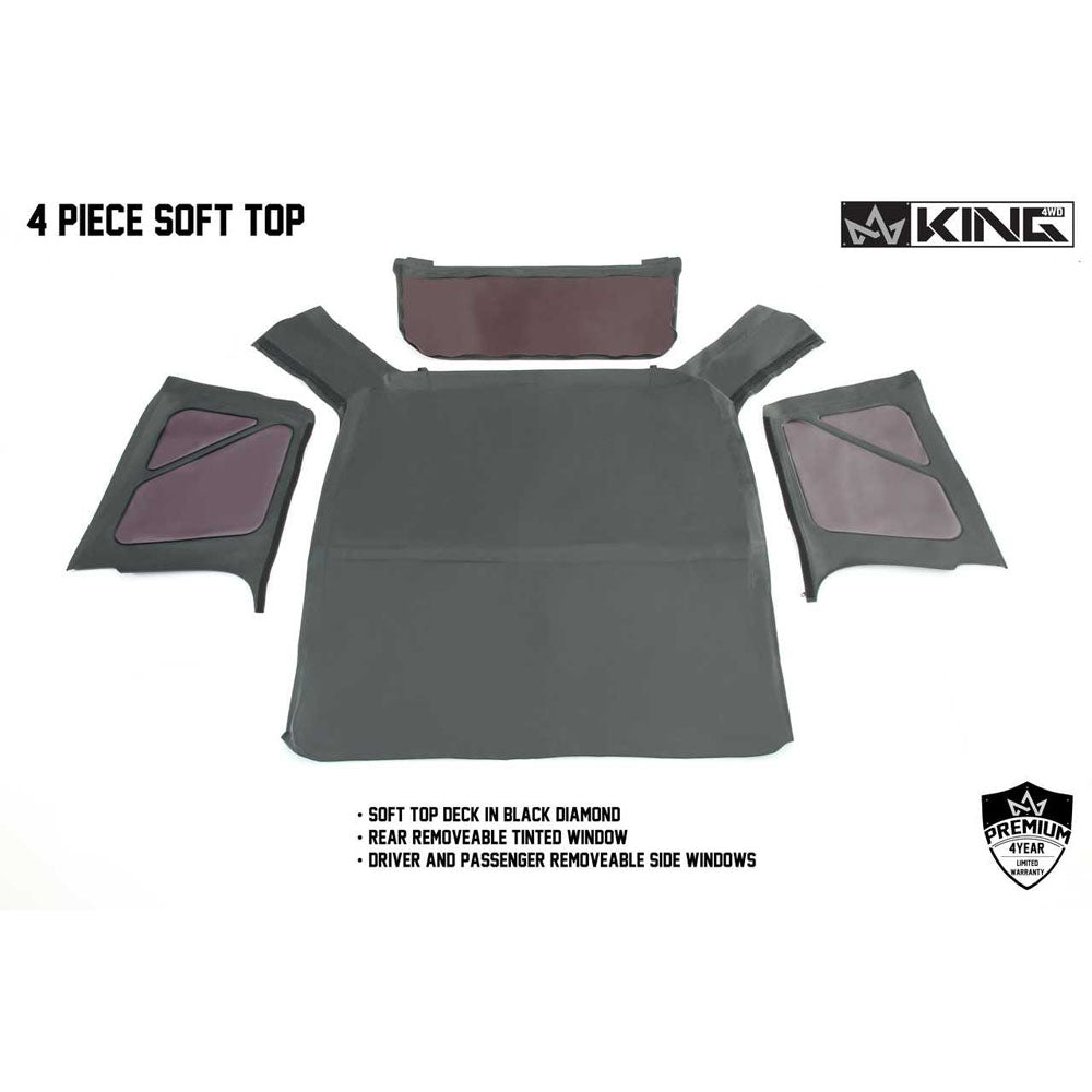 Jeep TJ Replacement Soft Top With Tinted Windows No Doors For 97-06 Wrangler TJ Black Diamond King 4WD