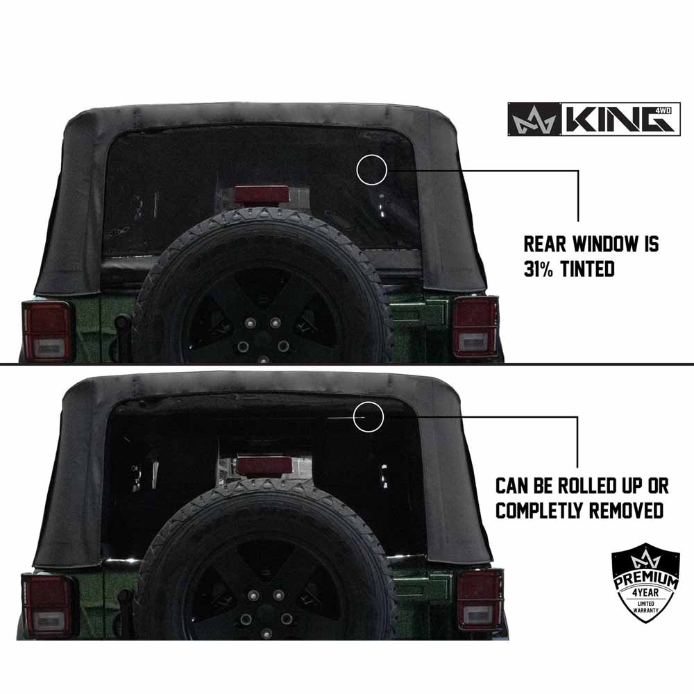 Jeep JK Replacement Soft Top Tinted Windows For 07-09 Wrangler JK 2 Door Black Diamond King 4WD