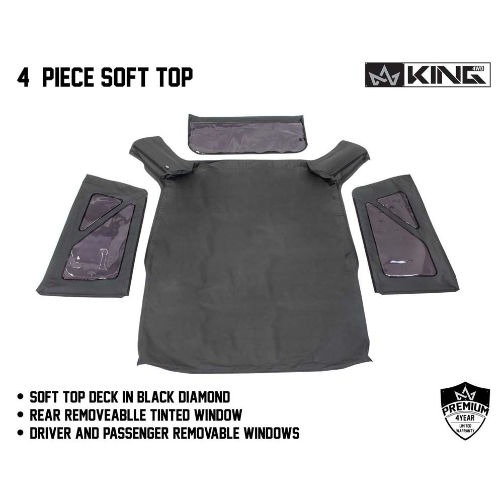 Jeep JK Replacement Soft Top Tinted Windows For 07-09 Wrangler JK 2 Door Black Diamond King 4WD