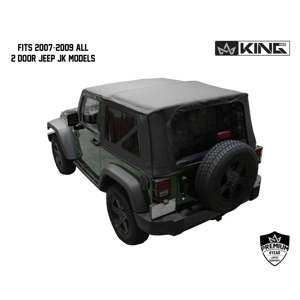 Jeep JK Replacement Soft Top Tinted Windows For 07-09 Wrangler JK 2 Door Black Diamond King 4WD