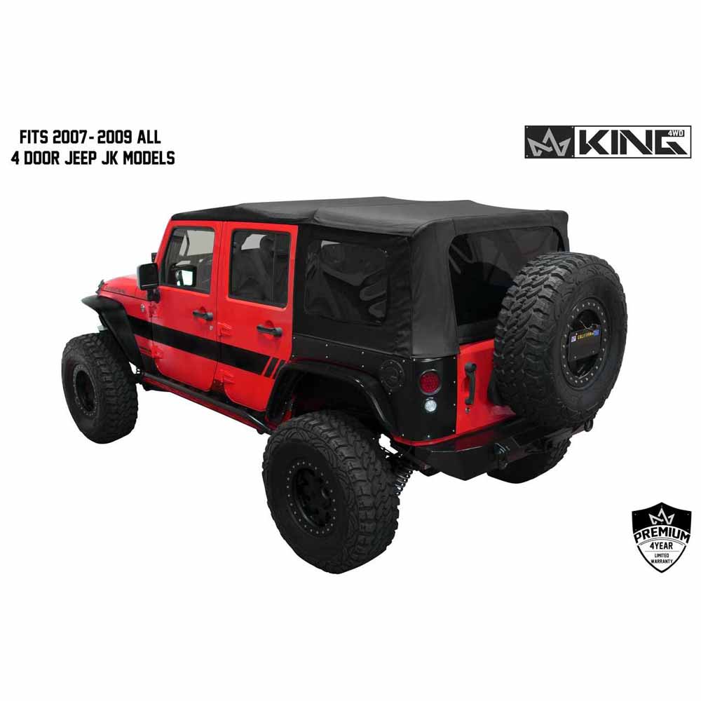 Jeep JK Replacement Soft Top Tinted Windows For 07-09 Wrangler JK 4 Door Black Diamond King 4WD