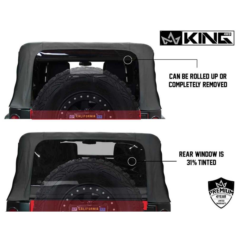 Jeep JK Replacement Soft Top Tinted Windows For 07-09 Wrangler JK 4 Door Black Diamond King 4WD