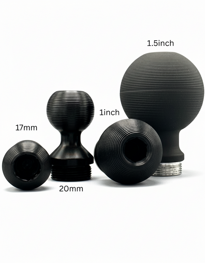 CMM Offroad comparison of accessory mounting ball sizes — available from Offroad Trading Company