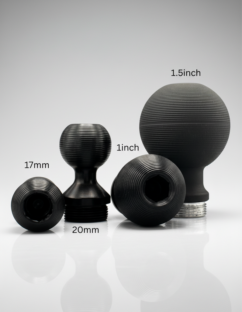 CMM Offroad comparison of accessory mounting ball sizes — available from Offroad Trading Company
