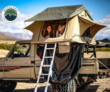 Load image into Gallery viewer, LD TMBK 3 Roof Top Tent With Annex - Tan Base With Green Rain Fly, Black Aluminum Base, Black Ladder Overland Vehicle Systems