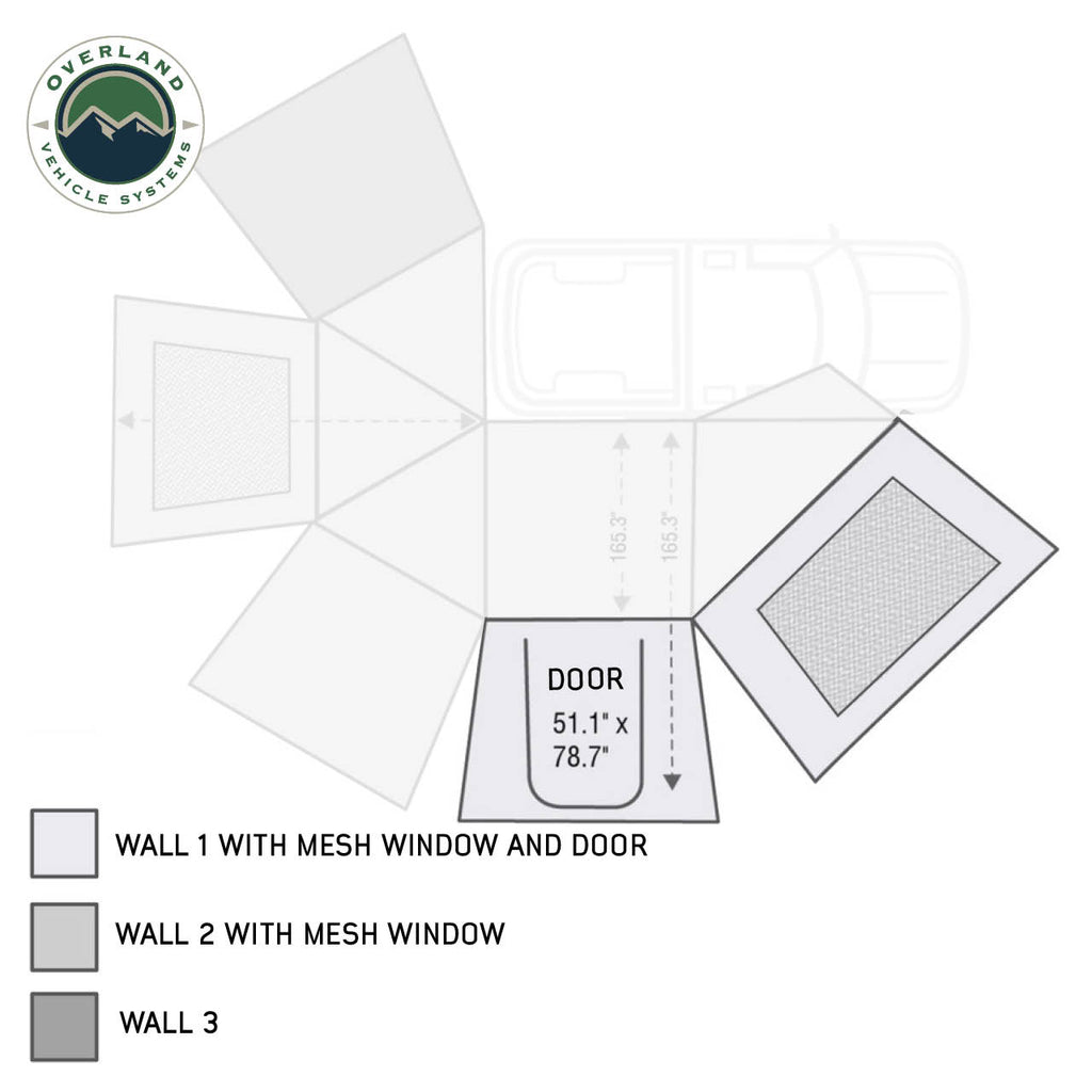 270 Awning Wall 1 Passenger Side Wall with Door & Window Overland Vehicle Systems