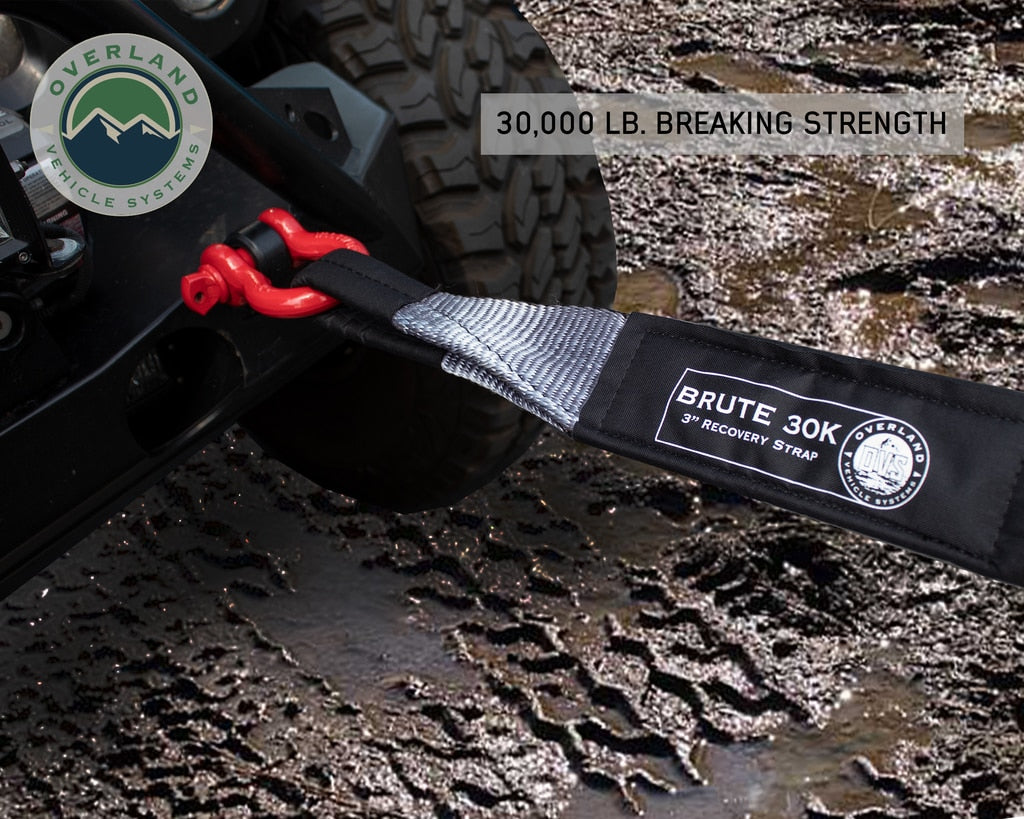 Tow Strap 30 30,000 lb. 3 x 30' Gray Storage Bag Overland Vehicle Systems