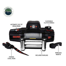 Load image into Gallery viewer, SCAR 10 - 10,000 lb. Winch With Steel Cable and Wireless Remote Overland Vehicle Systems