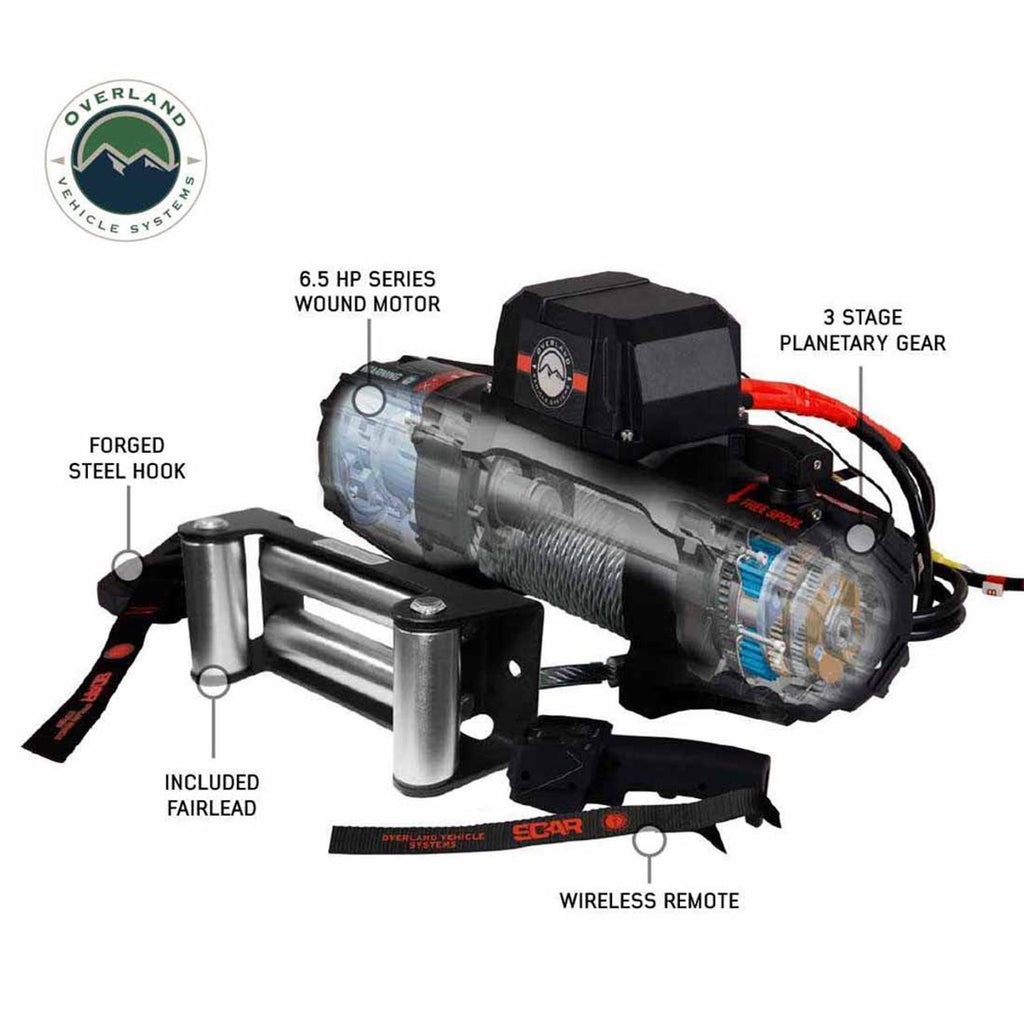 SCAR 10 - 10,000 lb. Winch With Steel Cable and Wireless Remote Overland Vehicle Systems
