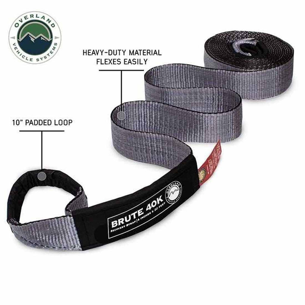 Overland Vehicle Systems Tow Strap Tow Strap 4 Inch x 20 Foot Grey With Black Ends and Storage Bag Overland Vehicle Systems - 19089916