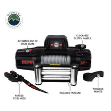 Load image into Gallery viewer, Overland Vehicle Systems Winches SCAR 12 - 12,000 lb. Winch With Steel Cable and Wireless Remote Overland Vehicle Systems - 19119901