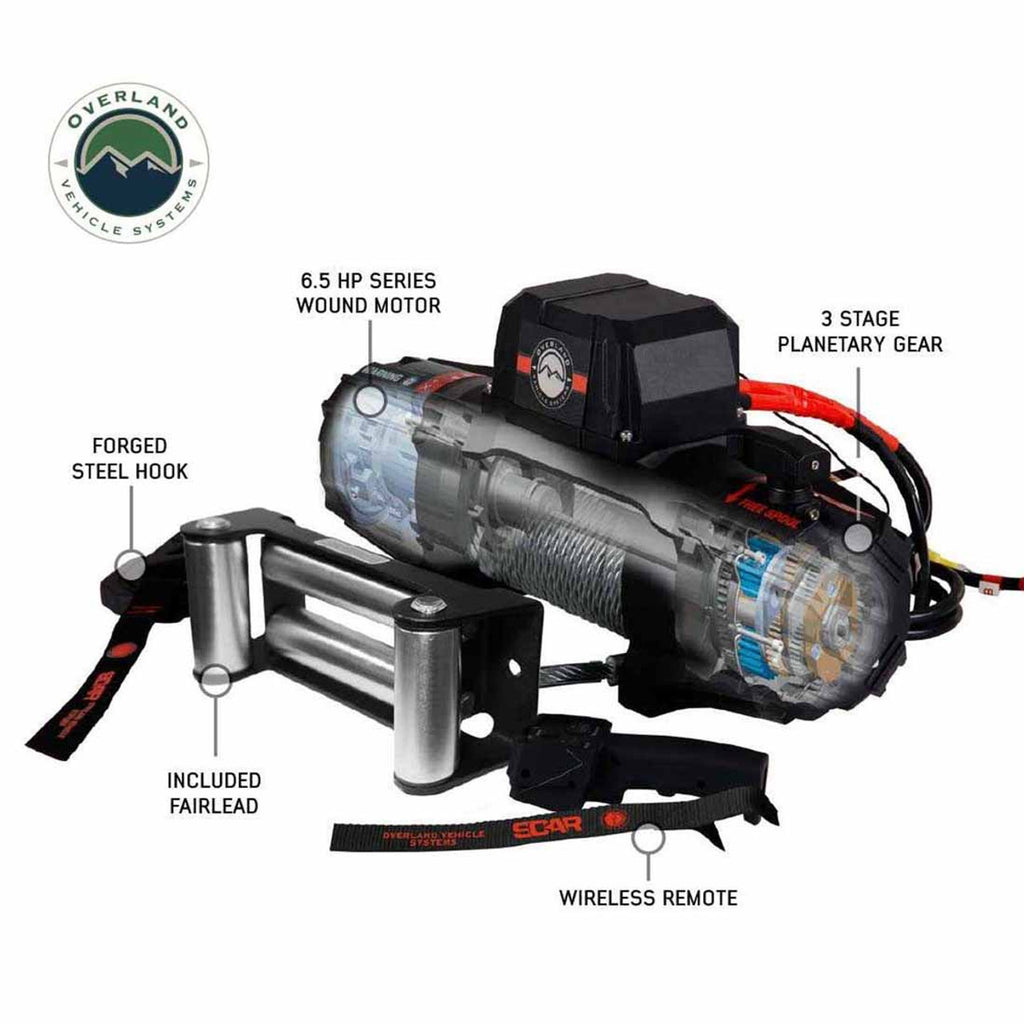 Overland Vehicle Systems Winches SCAR 12 - 12,000 lb. Winch With Steel Cable and Wireless Remote Overland Vehicle Systems - 19119901