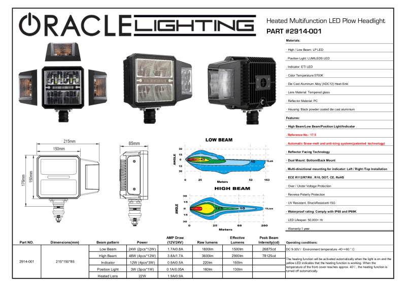 ORACLE Lighting Headlights Oracle Lighting Multifunction LED Plow Headlight with Heated Lens 5700K SEE WARRANTY