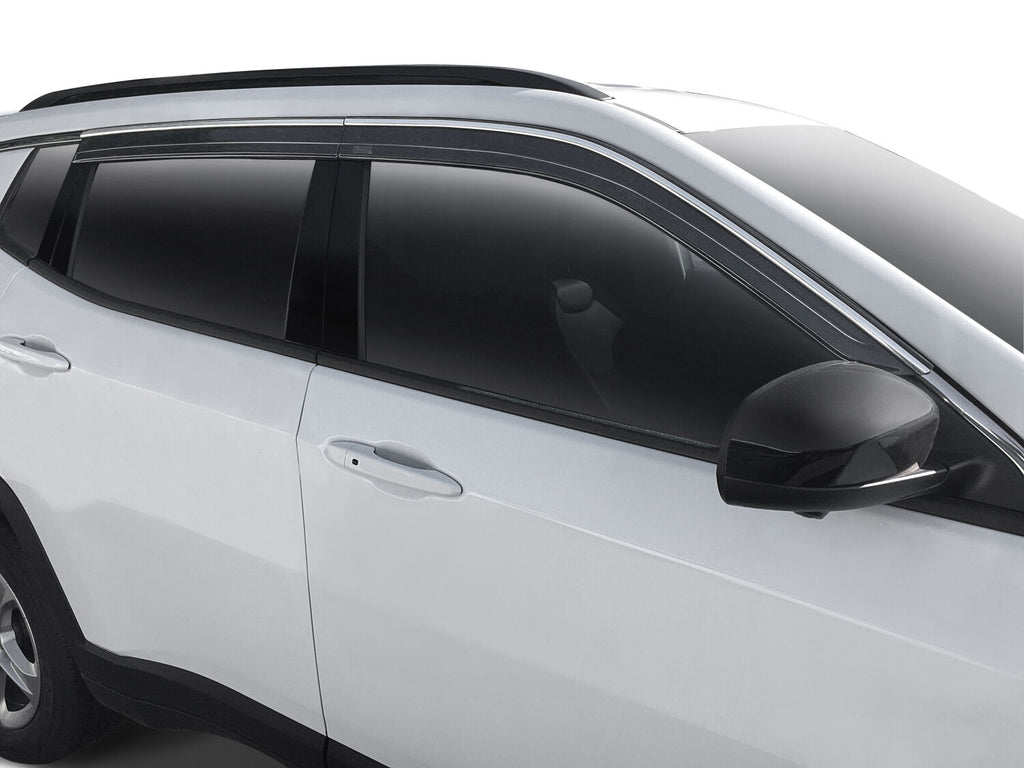 Low Profile Ventvisor Deflector Smoke with Chrome Trim Outside Mount 4 Piece For 2014-2023 Jeep Cherokee Husky Liners