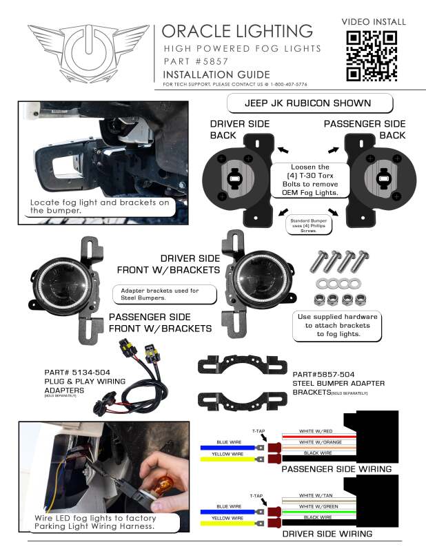 ORACLE Lighting Brackets Oracle LED Fog Light Adapter Brackets for Steel Bumper Wrangler SEE WARRANTY