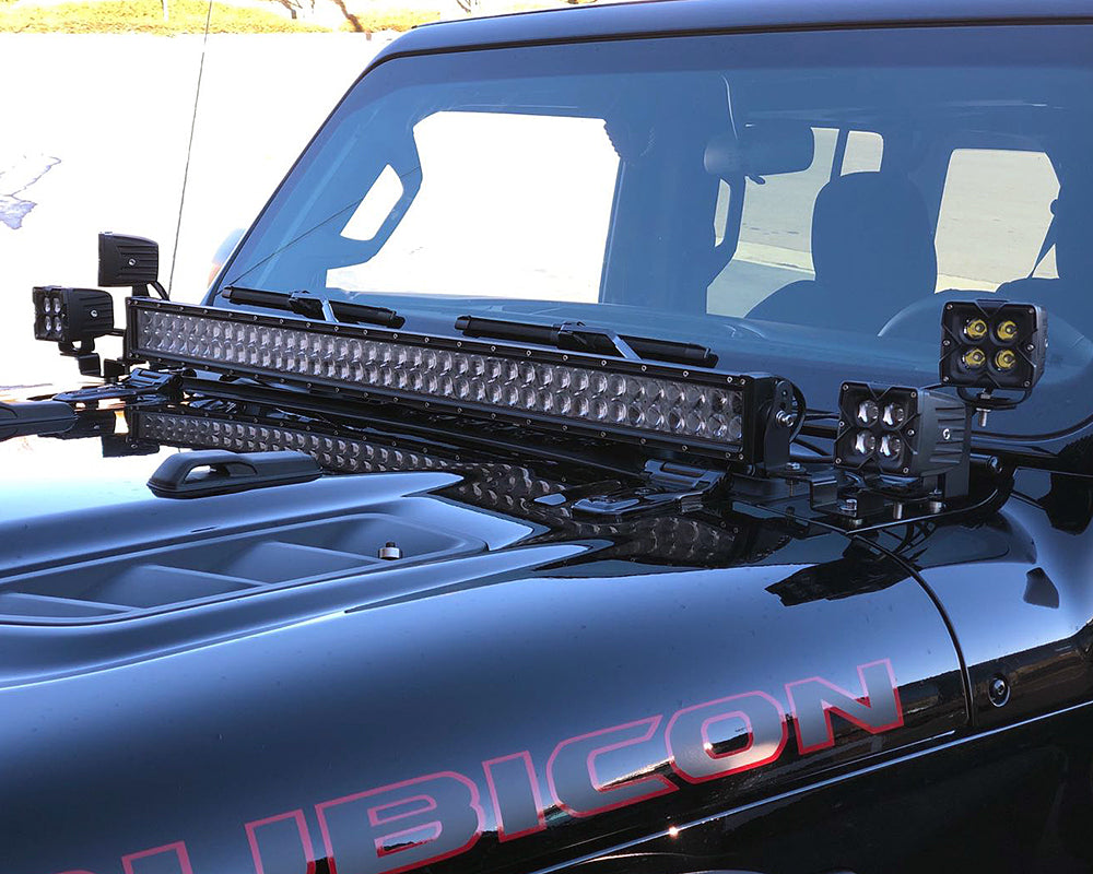 Quake LED Light Bar Jeep Wrangler JL/Gladiator A-Pillar Dual Pod/Single 42 Inch Light Bar Cowl Mount - QBJ371