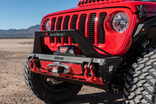 Load image into Gallery viewer, 2018-2025 Jeep Wrangler JL Front Bumper Stubby with Push Bar End Cap Light Cutouts With Camera Harness + Pod Texture Black Powdercoat Bodyguard Bumpers