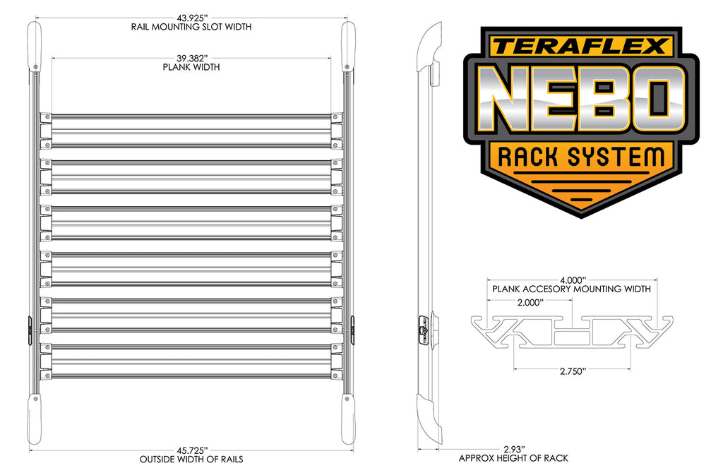 07-18 Wrangler JK 4 Door Nebo Roof Rack Cargo Slat Kit Silver 6-Piece TeraFlex