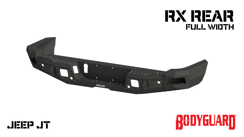 2020-2025 Jeep Gladiator Rear Bumper Full width Sensor Cutouts Reverse Light Cutouts Texture Black Powdercoat Bodyguard Bumpers