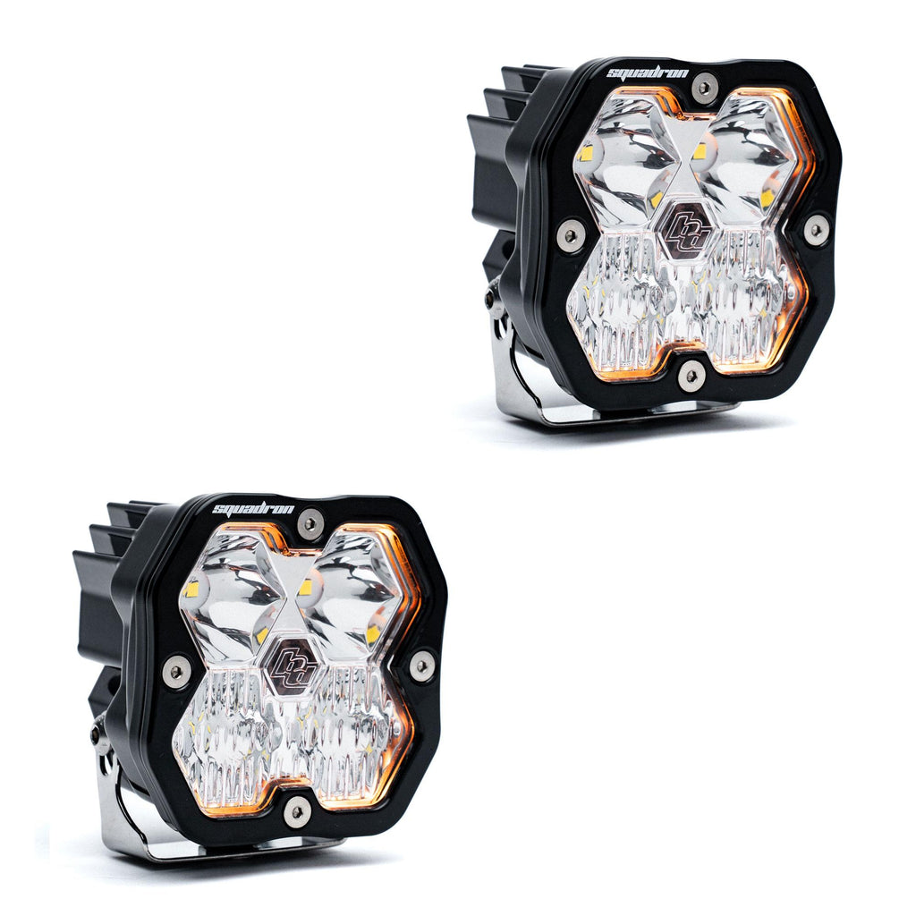 Squadron 2.0 Sport Black LED Auxiliary Light Pod Pair (No Harness) Universal Clear Driving/Combo Baja Designs