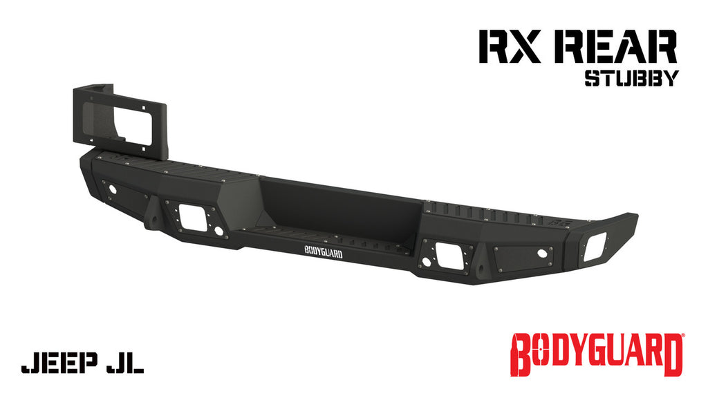 2018-2025 Jeep Wrangler JL Rear Bumper Sensor Cutouts Reverse Light Cutouts Texture Black Powdercoat Bodyguard Bumpers