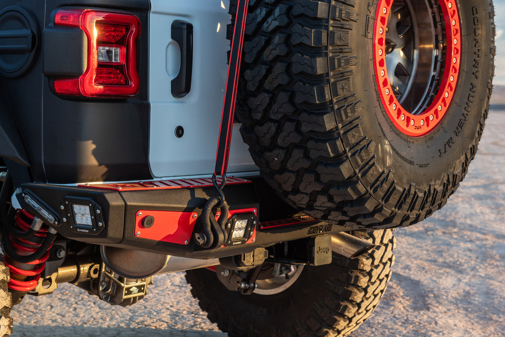 2018-2025 Jeep Wrangler JL Rear Bumper Sensor Cutouts Reverse Light Cutouts Texture Black Powdercoat Bodyguard Bumpers