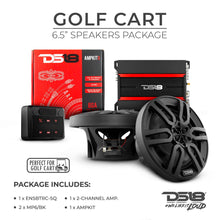 Load image into Gallery viewer, DS18 Golf Cart Package - 2 x 6.5” Marine Speakers +1 x 2 Ch Amp +1 x AMPKIT8 +1 x ENSBTRC-SQ, BLACK or WHITE.