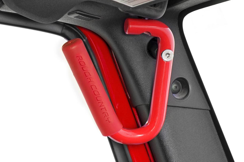 Rough Country Grab Handles Jeep Solid Steel Grab Handle Set 07-18 Wrangler JK Red Rough Country - 6503RED