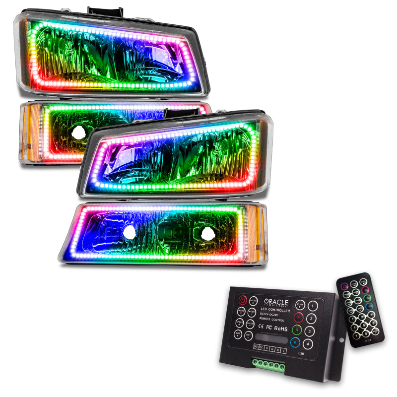 ORACLE Lighting Headlights Oracle Chevrolet Silverado 03-06 Square Halo Kit - ColorSHIFT w/ 2.0 Controller SEE WARRANTY