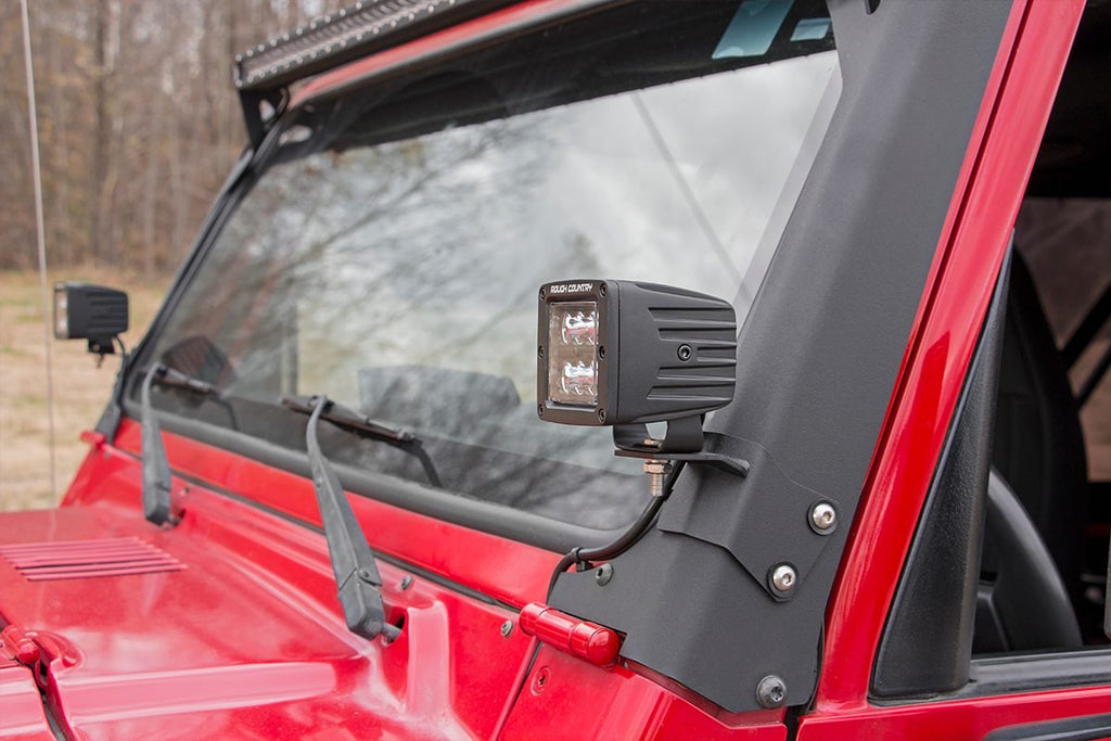 Rough Country A Pillar Light Mount Jeep Lower A-Pillar Light Mounts 97-06 Wrangler TJ Rough Country - 70046