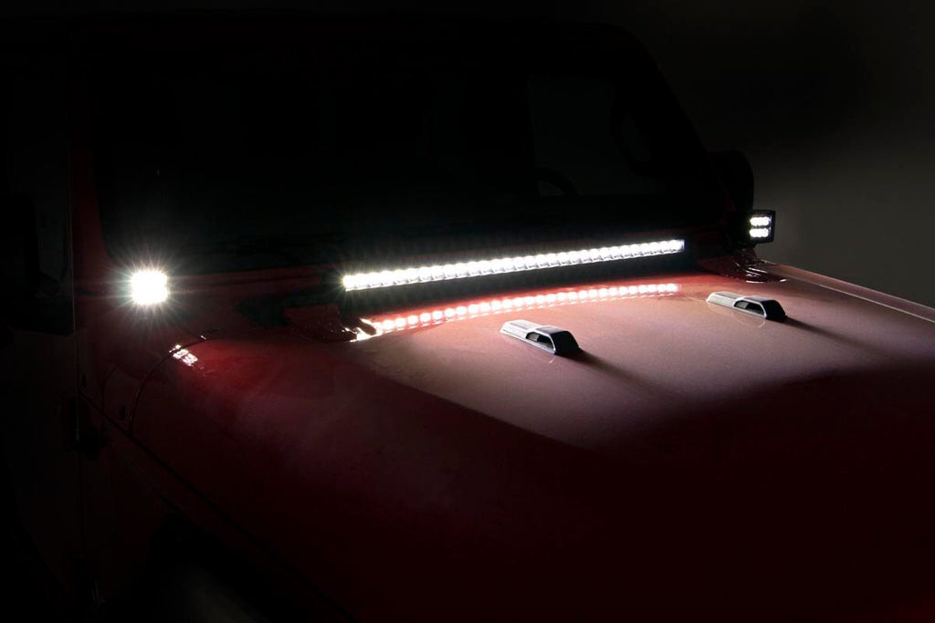 Jeep JL/Gladiator 2 Inch LED Lower Windshield Kit Black Series w/Amber DRL For 18-Pres Wrangler JL/20-Pres Gladiator Rough Country