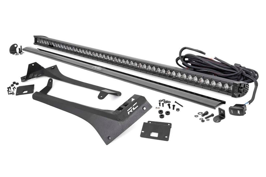 Rough Country LED Light Bars Jeep 50-Inch Straight LED Light Bar Upper Windshield Kit w/ Single-Row Black Series LED White DRL 20-Up Gladiator JT 18-20 Wrangler JL Rough Country - 70066