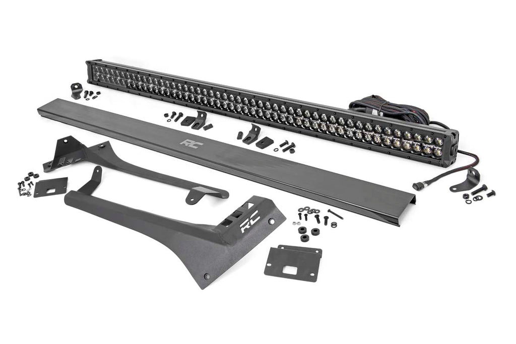 Rough Country LED Light Bars Jeep 50-Inch Straight LED Light Bar Upper Windshield Kit w/ Dual-Row Black Series LED Amber DRL 20-Up Gladiator JT, 18-20 Wrangler JL Rough Country - 70068