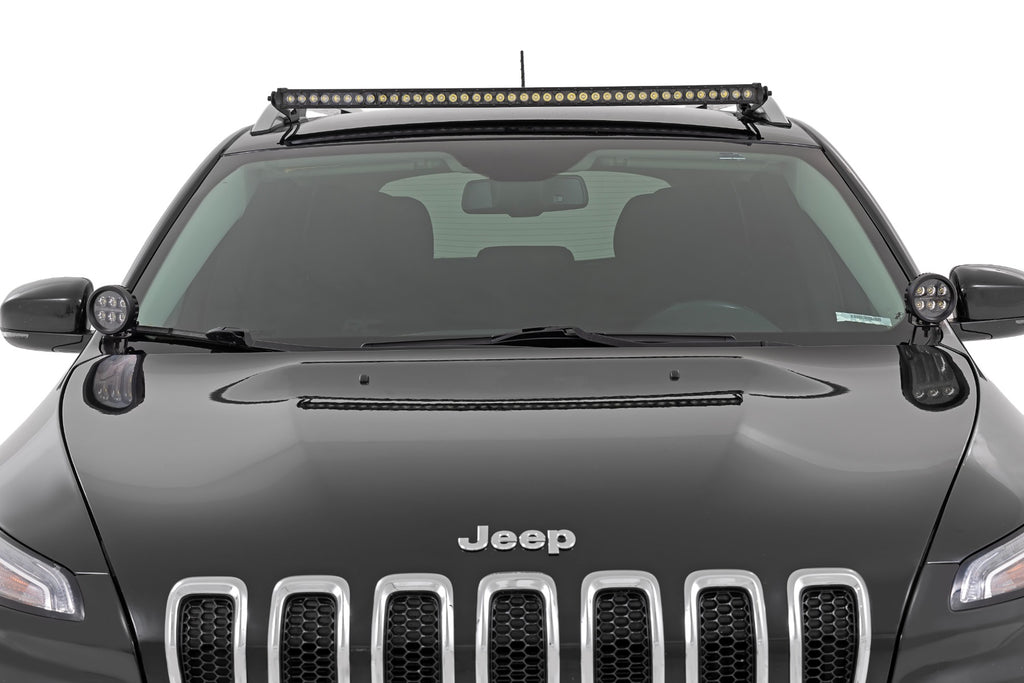LED Light Kit Ditch Mount 2 Inch Black Pair Flood Jeep KL 14-21 Rough Country