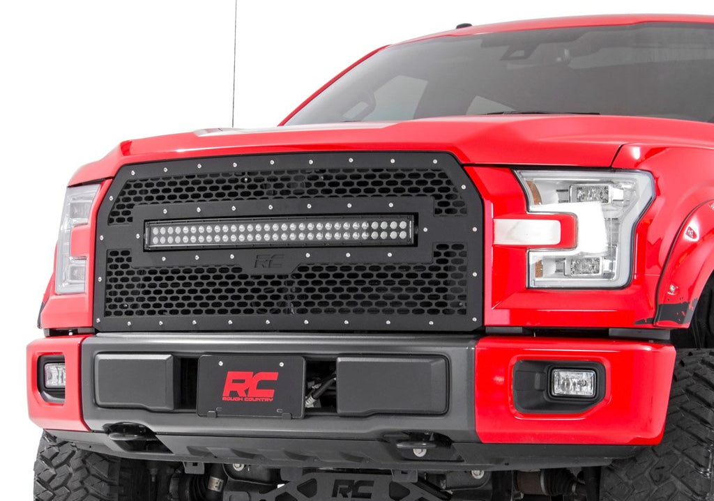 Rough Country Grilles Ford Mesh Grille w/30 Inch Dual Row Black Series LED 15-17 F-150 Rough Country - 70193