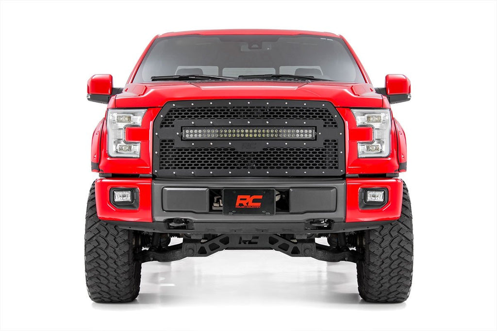 Rough Country Grilles Ford Mesh Grille w/30 Inch Dual Row Black Series LED 15-17 F-150 Rough Country - 70193