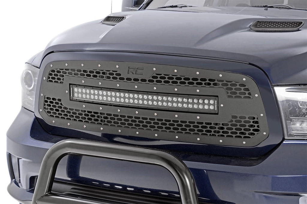 Rough Country Grilles Dodge Mesh Grille 30 Inch Dual Row Black Series LED w/Amber DRL 13-18 RAM 1500 Rough Country - 70199BDA