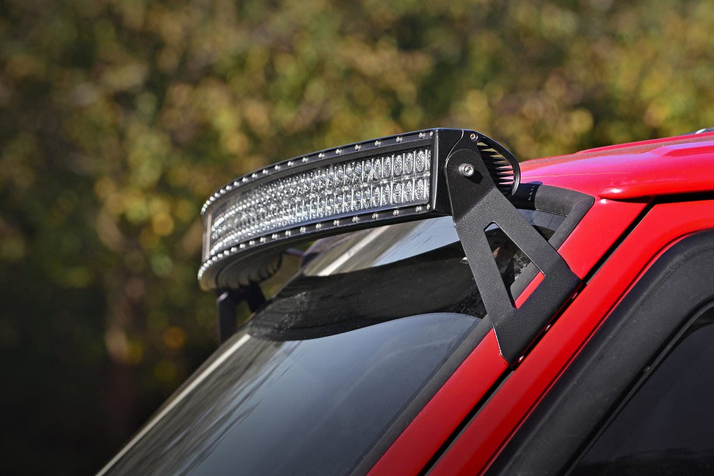 Jeep 50 Inch Curved LED Light Bar Upper Windshield Mounts 84-01 XJ Cherokee Rough Country