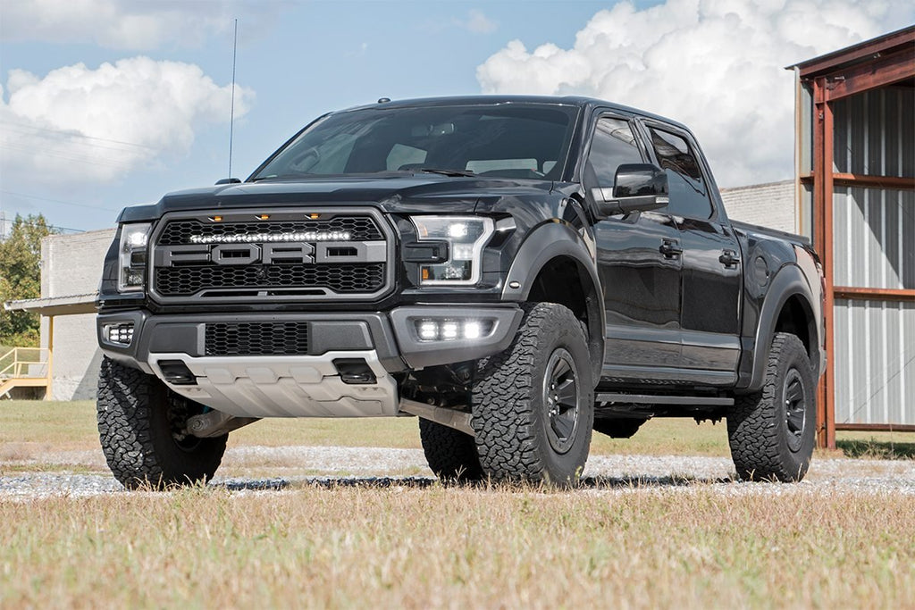 Rough Country Fog Lights Ford Triple LED Fog Light Kit Black Series 17-19 F-150 Raptor Rough Country - 70700