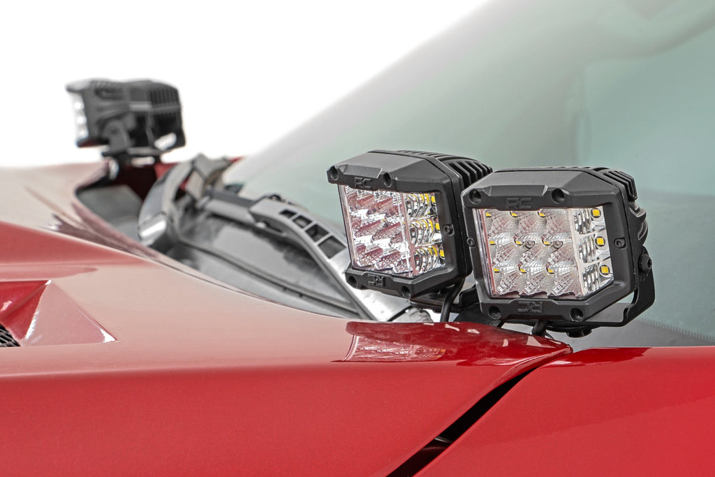 Toyota 2-inch LED Lower Windshield Ditch Kit (14-20 Tundra Black Series w/ Amber White DRL) Rough Country