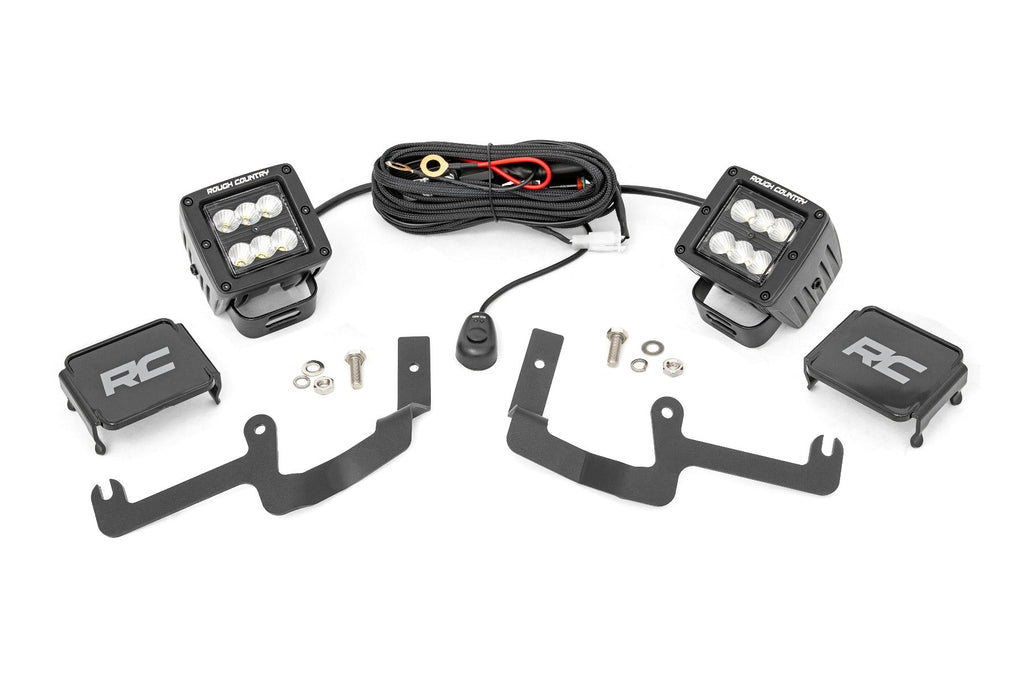 Rough Country LED Light Pods Chevy 2-inch LED Lower Windshield Ditch Kit Black Series Flood Beam For 19-20 Silverado Rough Country - 70842