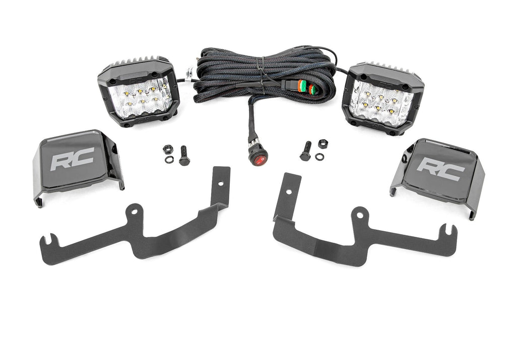 Rough Country LED Light Pods Chevy 3-inch LED Lower Windshield Ditch Kit Wide Angle Osram For 19-20 Silverado Rough Country - 70845