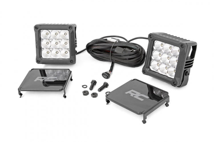 Rough Country LED Light Pods 4 Inch Square Cree LED Lights Pair Chrome Series w/Cool White DRL Rough Country - 70905DRL