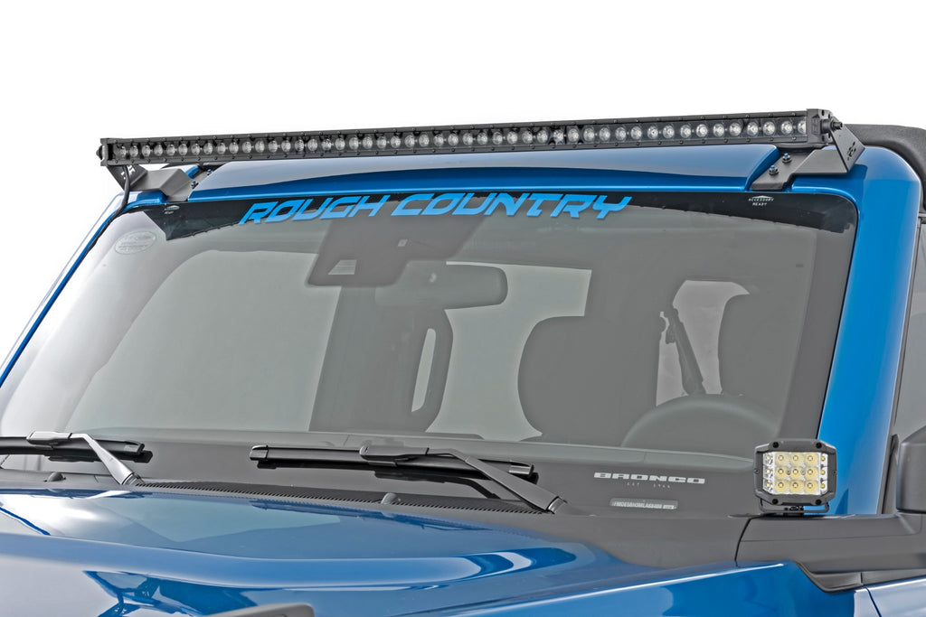 LED Light Upper Windshield 50 Inch Black Single Row 21-Up Ford Bronco Rough Country